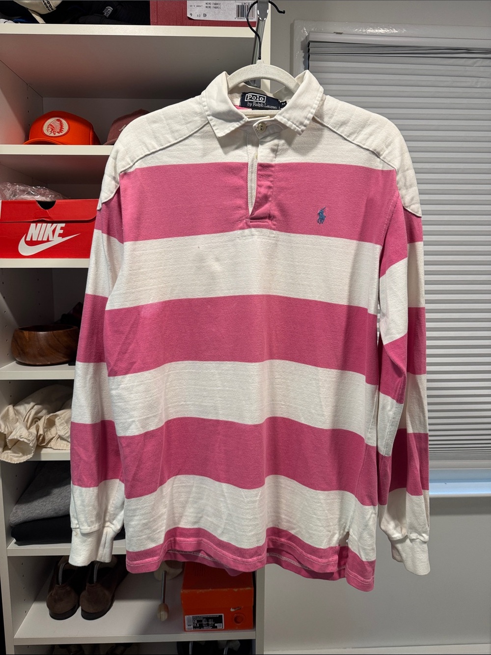 RARE Vintage Ralph Lauren Pink & White Striped Rugby Shirt (M)